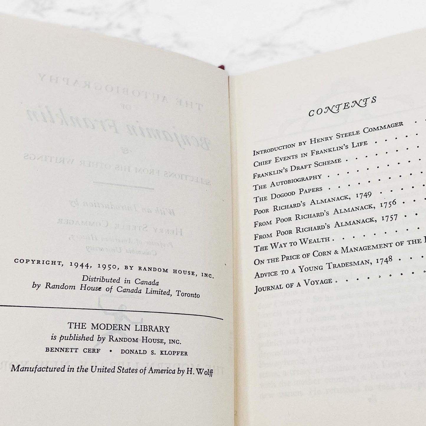 The Autobiography of Benjamin Franklin & Selected Writings [1950 HARDCOVER] • The Modern Library