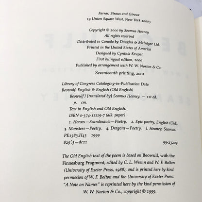 BEOWULF a new verse translation by Seamus Heaney [FIRST BILINGUAL EDITION] 2000 • Farrar Straus & Giroux