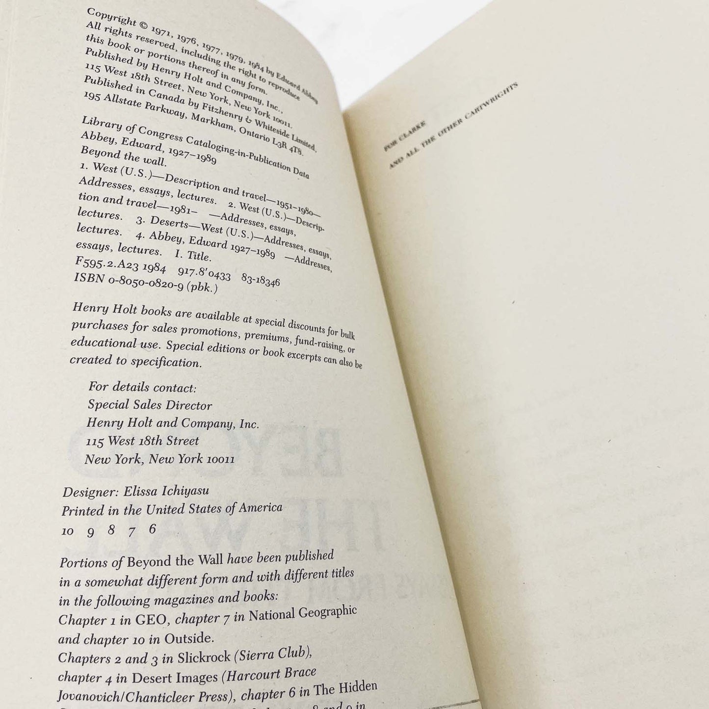 Beyond the Wall: Essays from the Outside by Edward Abbey [TRADE PAPERBACK] 1988