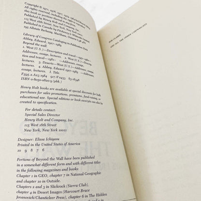 Beyond the Wall: Essays from the Outside by Edward Abbey [TRADE PAPERBACK] 1988