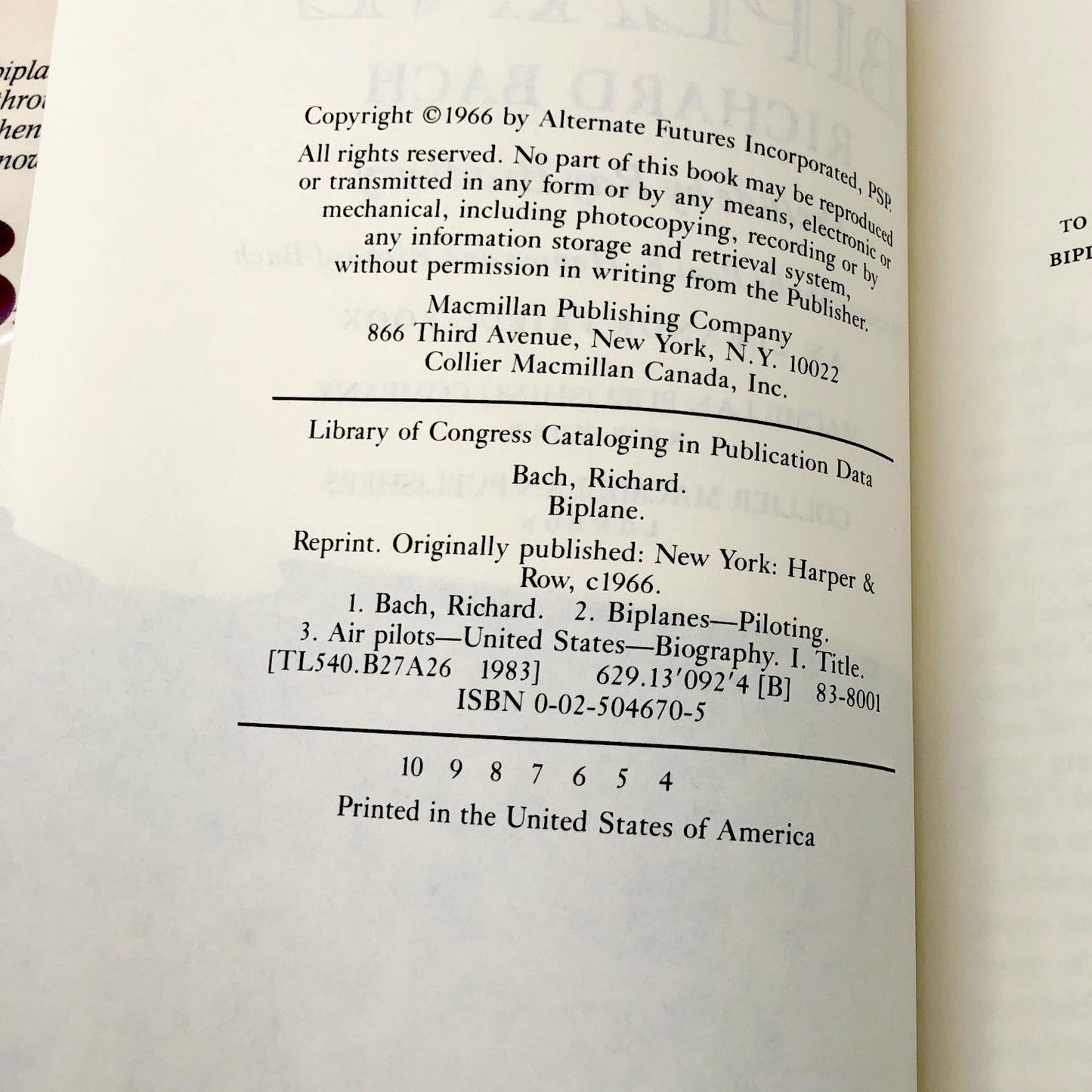 Biplane by Richard Bach [HARDCOVER RE-ISSUE] 1983 • Macmillan