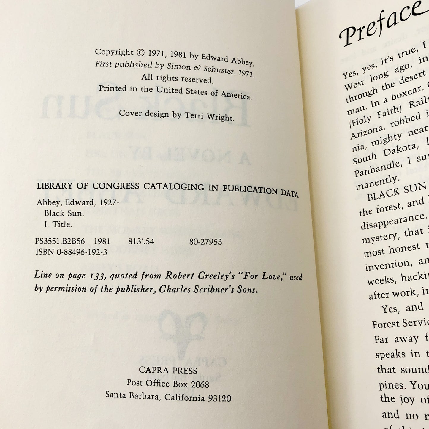 Black Sun by Edward Abbey [FIRST PAPERBACK EDITION] 1981 • Capra Press