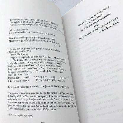 Black Elk Speaks: Being the Life Story of a Holy Man of the Oglala Sioux as told through John G. Neihardt [1995 TRADE PAPERBACK]
