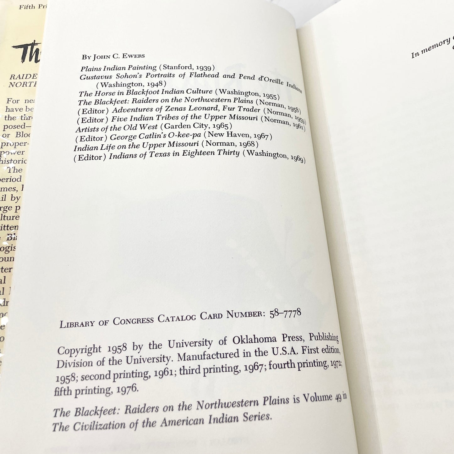 The Blackfeet: Raiders on the Northwestern Plains by John C. Ewers [FIRST EDITION] 5th Printing • 1976