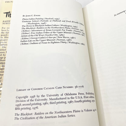 The Blackfeet: Raiders on the Northwestern Plains by John C. Ewers [FIRST EDITION] 5th Printing • 1976
