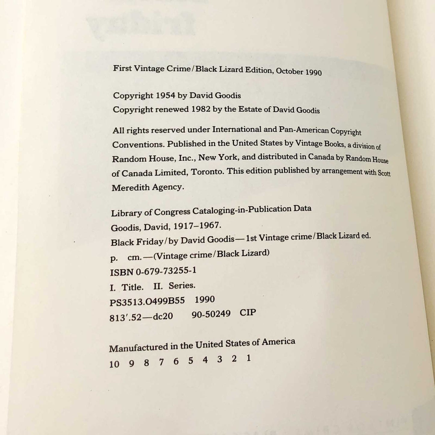 Black Friday by David Goodis [1990 TRADE PAPERBACK] *See Condition