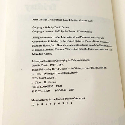 Black Friday by David Goodis [1990 TRADE PAPERBACK] *See Condition