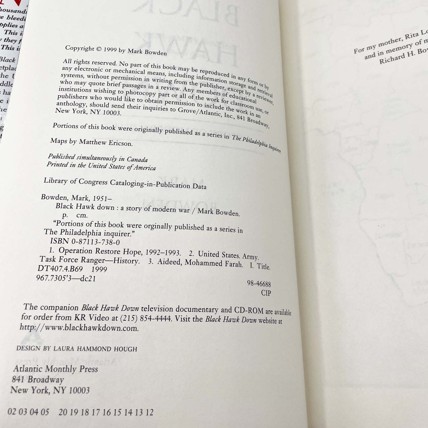 Black Hawk Down by Mark Bowden [FIRST EDITION] 1999 • Atlantic Monthly Press