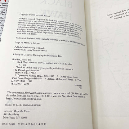 Black Hawk Down by Mark Bowden [FIRST EDITION] 1999 • Atlantic Monthly Press