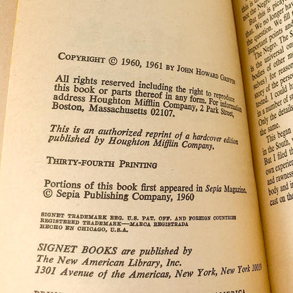 Black Like Me by John Howard Griffin [FIRST PAPERBACK EDITION] 1961 • Signet