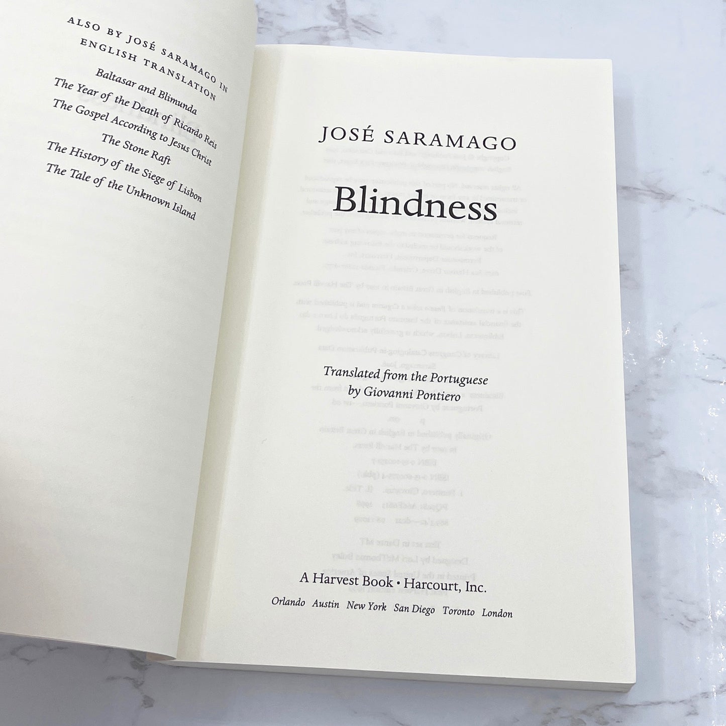Blindness by José Saramago [FIRST U.S. PAPERBACK EDITION] 1999 • Harvest