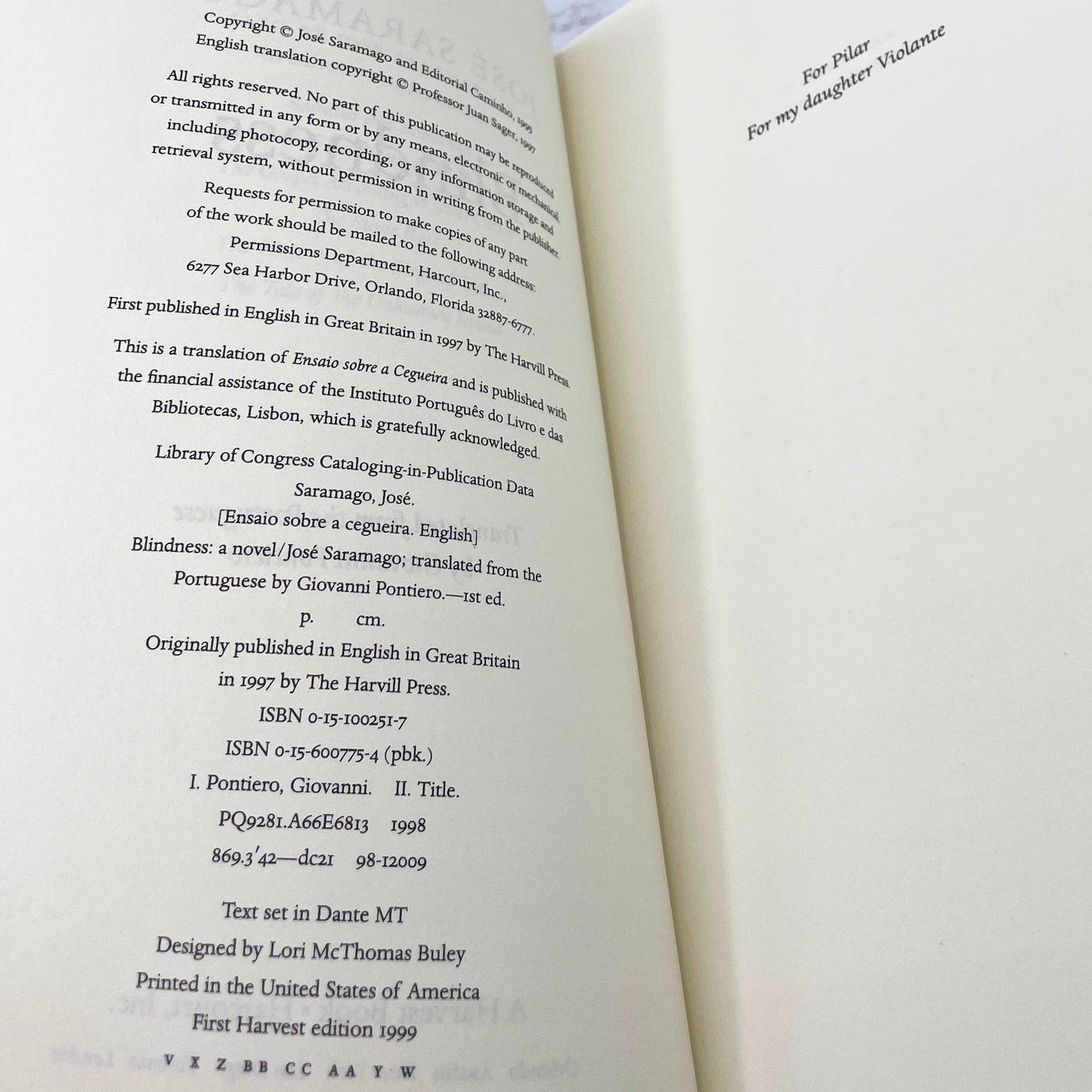 Blindness by José Saramago [FIRST U.S. PAPERBACK EDITION] 1999 • Harvest