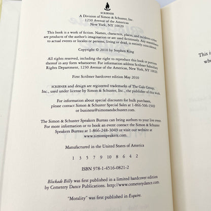 Blockade Billy by Stephen King [FIRST SCRIBNER EDITION] 2010 • First Printing! • Near Mint