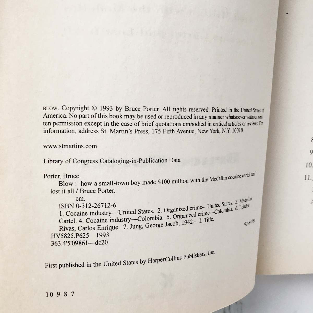 BLOW: How a Small-Town Boy Made $100 Million with the Medellín Cocaine Cartel & Lost It All by Bruce Porter [TRADE PAPERBACK] 2001