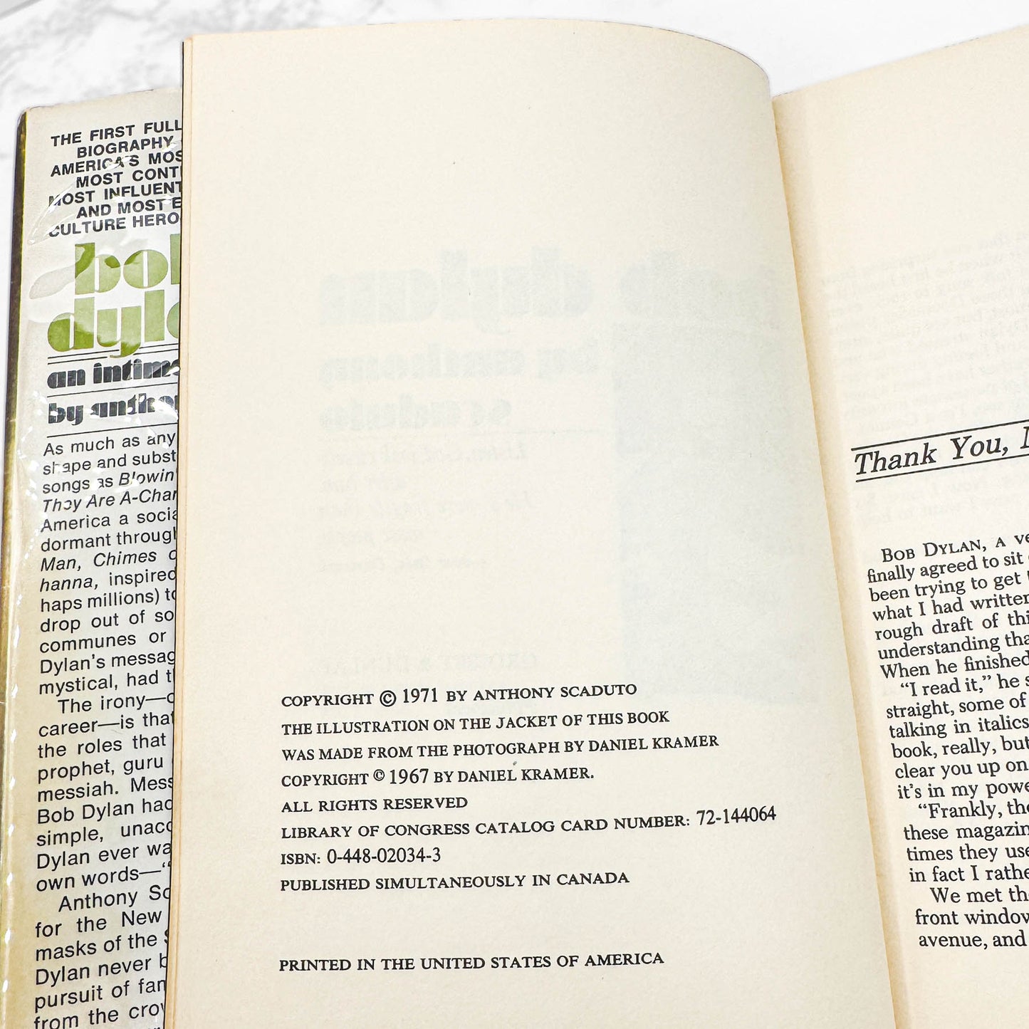 Bob Dylan: An Intimate Biography by Anthony Scaduto [FIRST EDITION • FIRST PRINTING] 1971 • Grosset & Dunlap