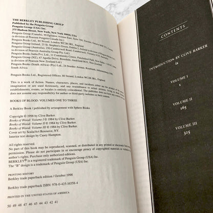 The Books of Blood [Vol. I-III] by Clive Barker [TRADE PAPERBACK RE-ISSUE] 1998 • Berkley Books