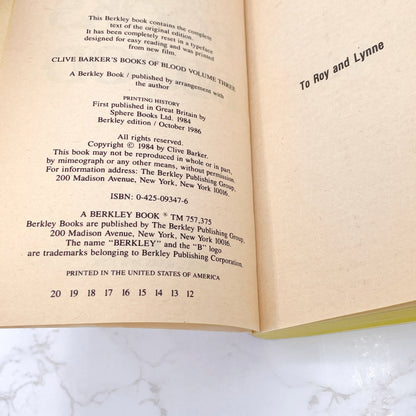 Clive Barker's Books of Blood: Volume III [U.S. FIRST EDITION PAPERBACK] 1986 • Berkley