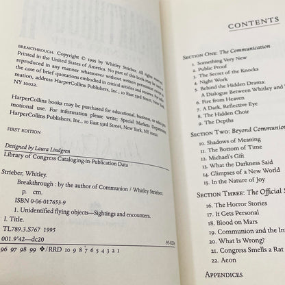 Breakthrough by Whitley Strieber SIGNED! [FIRST EDITION • FIRST PRINTING] 1995 • HarperCollins
