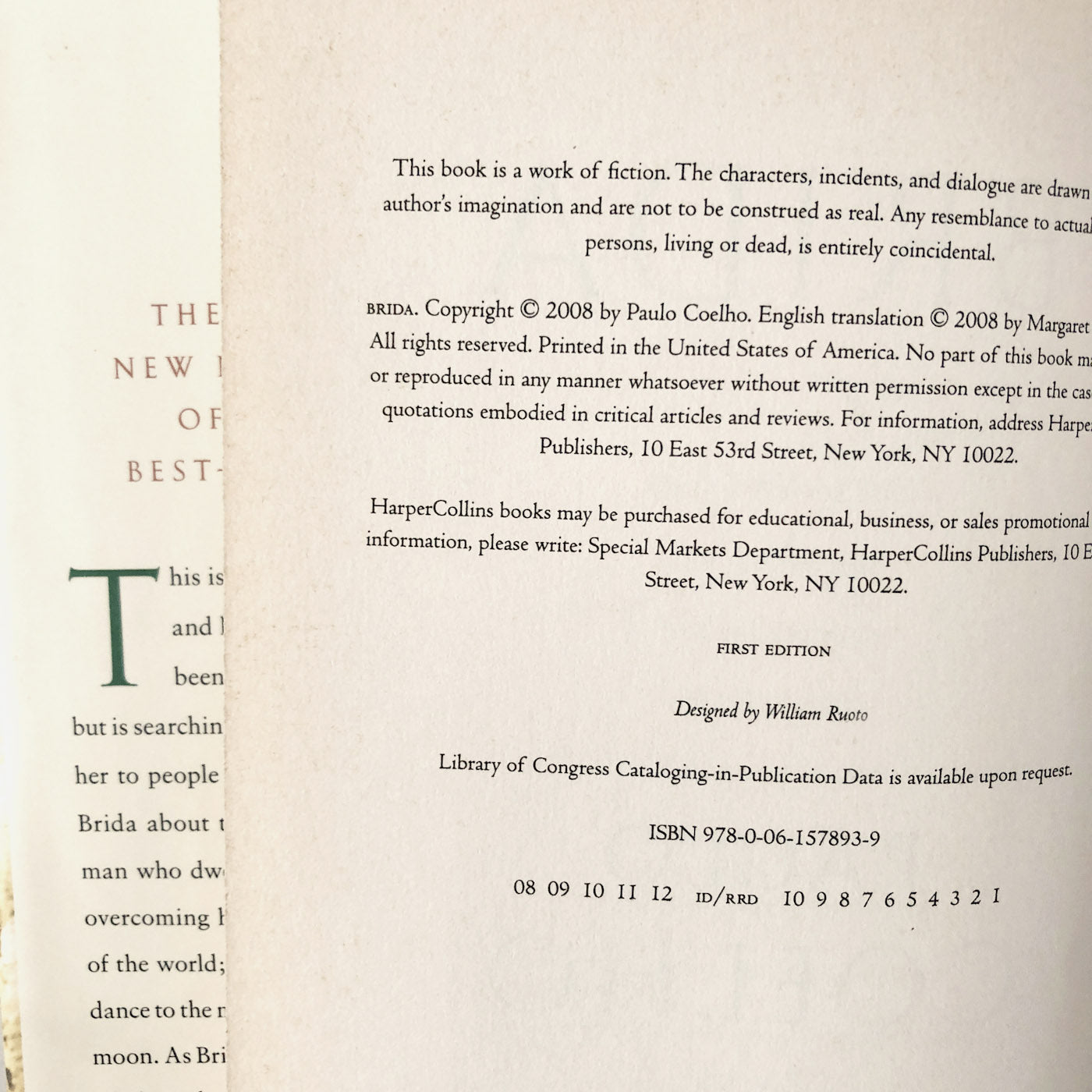 Brida by Paulo Coelho [FIRST EDITION • FIRST PRINTING] 2008 • Harper