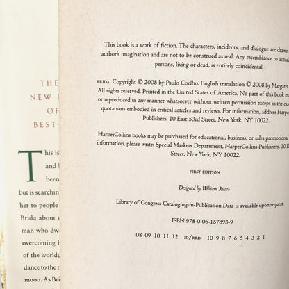 Brida by Paulo Coelho [FIRST EDITION • FIRST PRINTING] 2008 • Harper