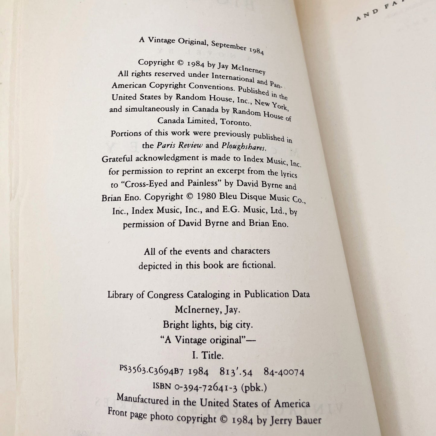Bright Lights Big City by Jay McInerney [FIRST EDITION] 1984 • Vintage Contemporaries
