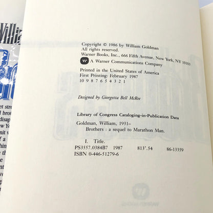 Brothers by William Goldman [FIRST EDITION • FIRST PRINTING] 1987 • Warner Books