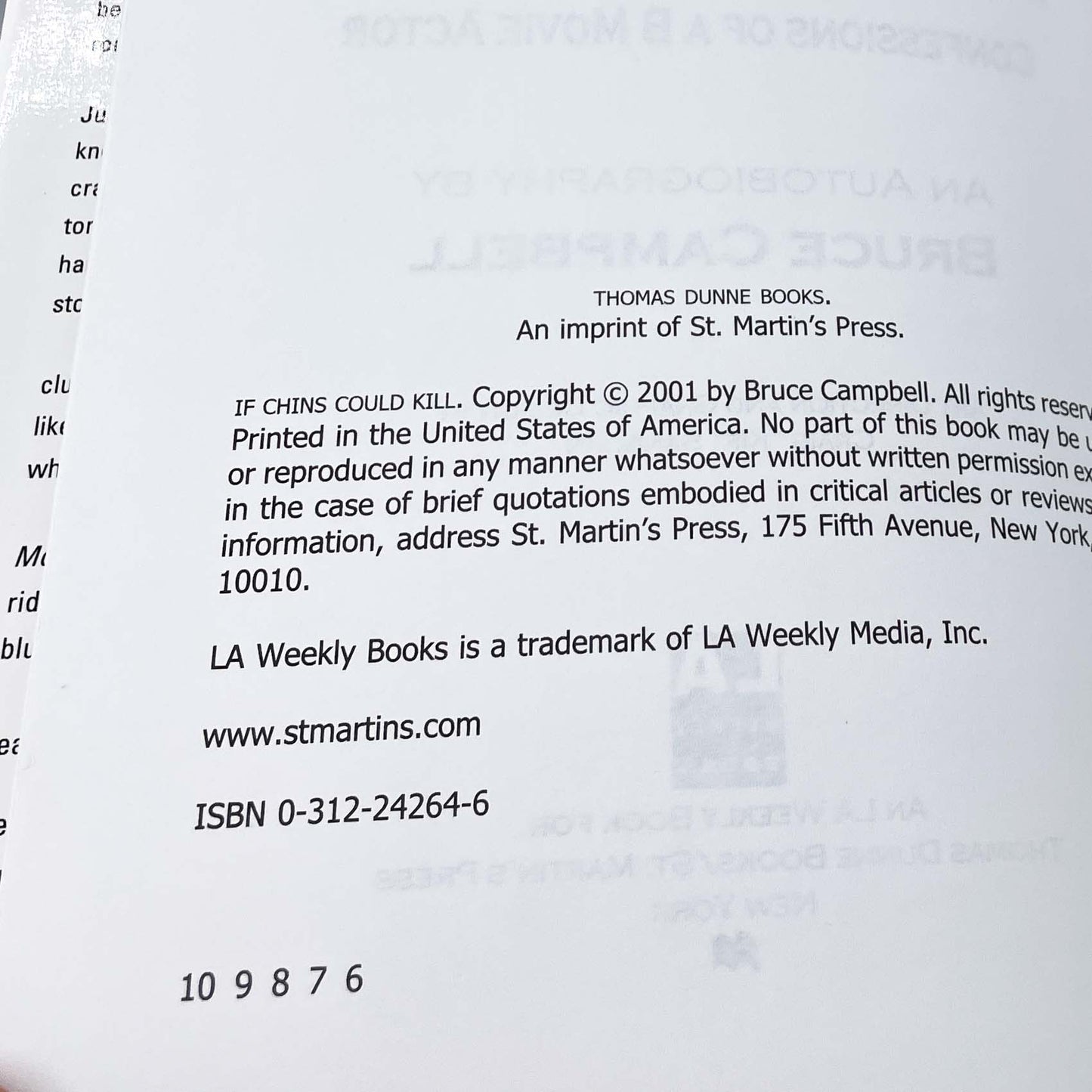 If Chins Could Kill: Confessions of a B Movie Actor by Bruce Campbell [FIRST EDITION] 2001 • Thomas Dunne