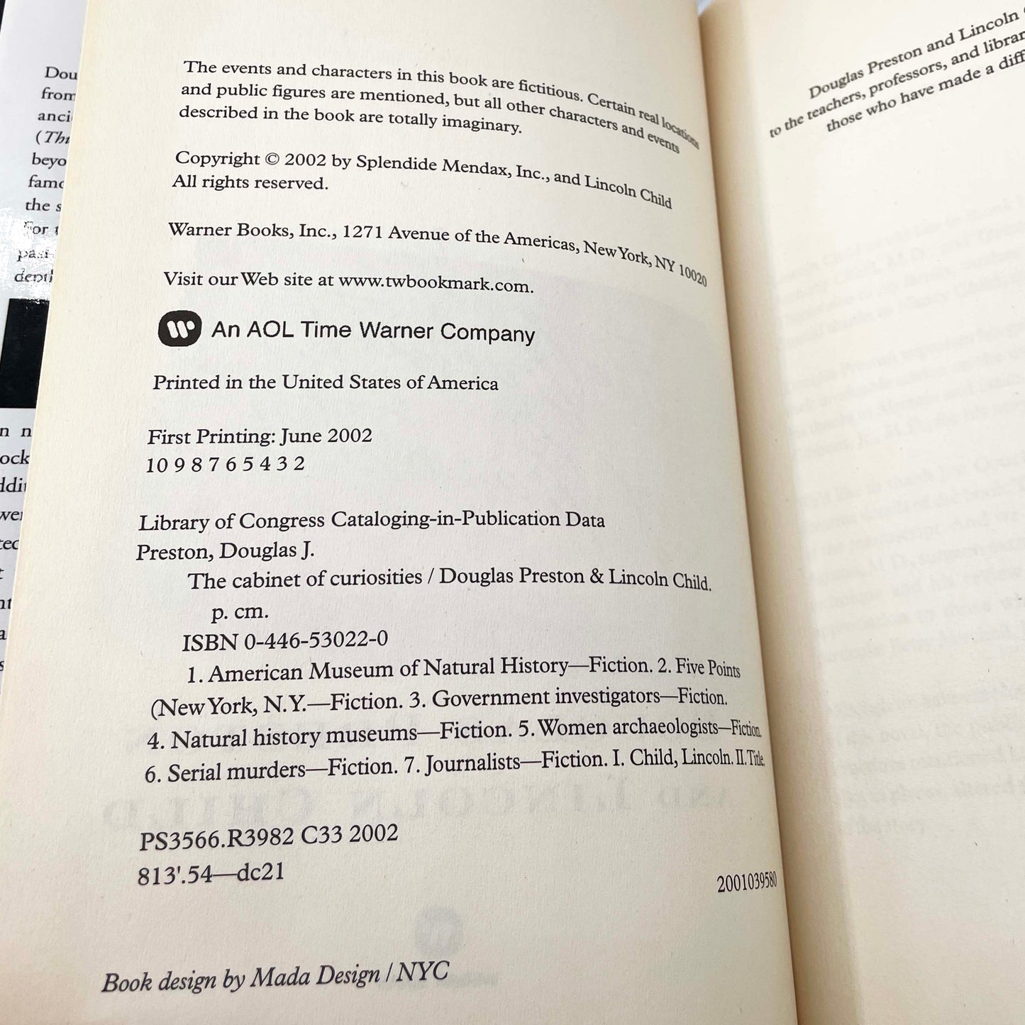 The Cabinet of Curiosities by Douglas Preston & Lincoln Child [FIRST EDITION] 2002 • Warner Books