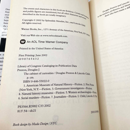 The Cabinet of Curiosities by Douglas Preston & Lincoln Child [FIRST EDITION] 2002 • Warner Books