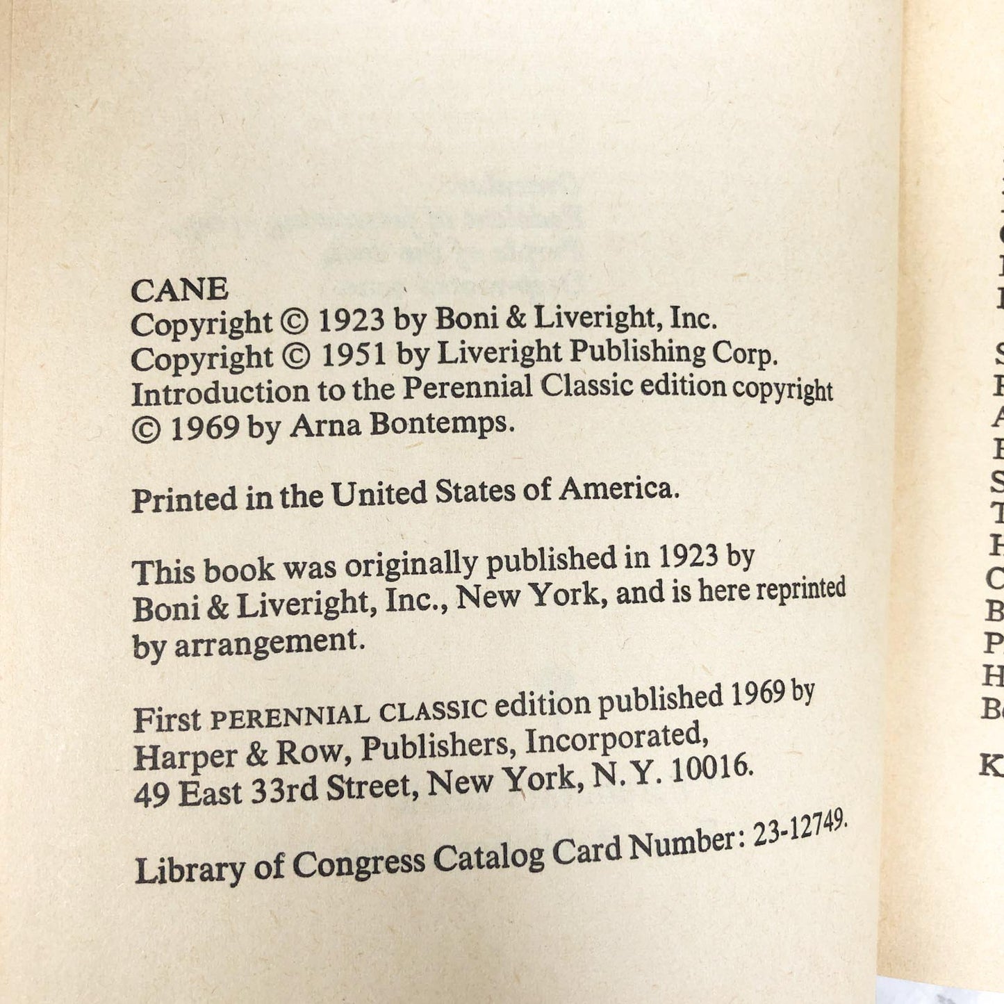 Cane by Jean Toomer [1969 PAPERBACK] • Perennial Classics