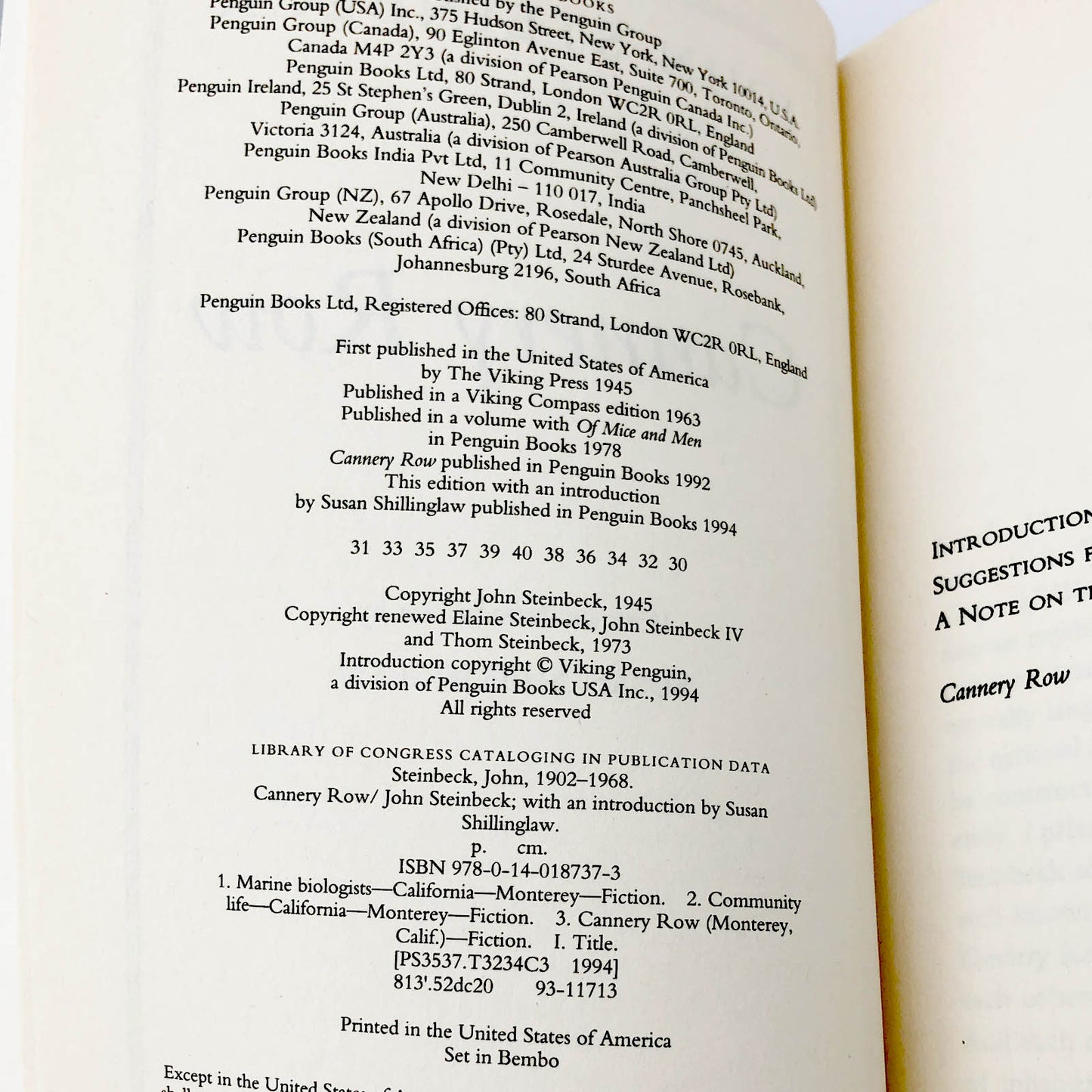 Cannery Row by John Steinbeck [TRADE PAPERBACK] 1994 • Penguin Classics