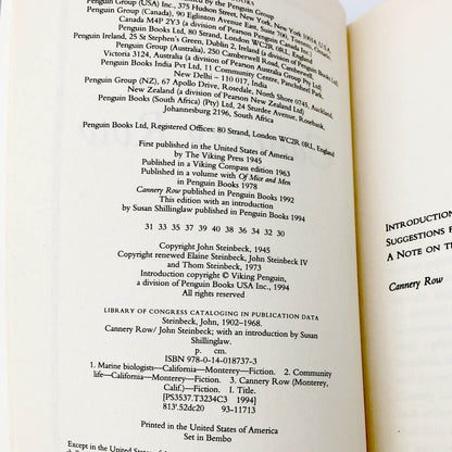 Cannery Row by John Steinbeck [TRADE PAPERBACK] 1994 • Penguin Classics