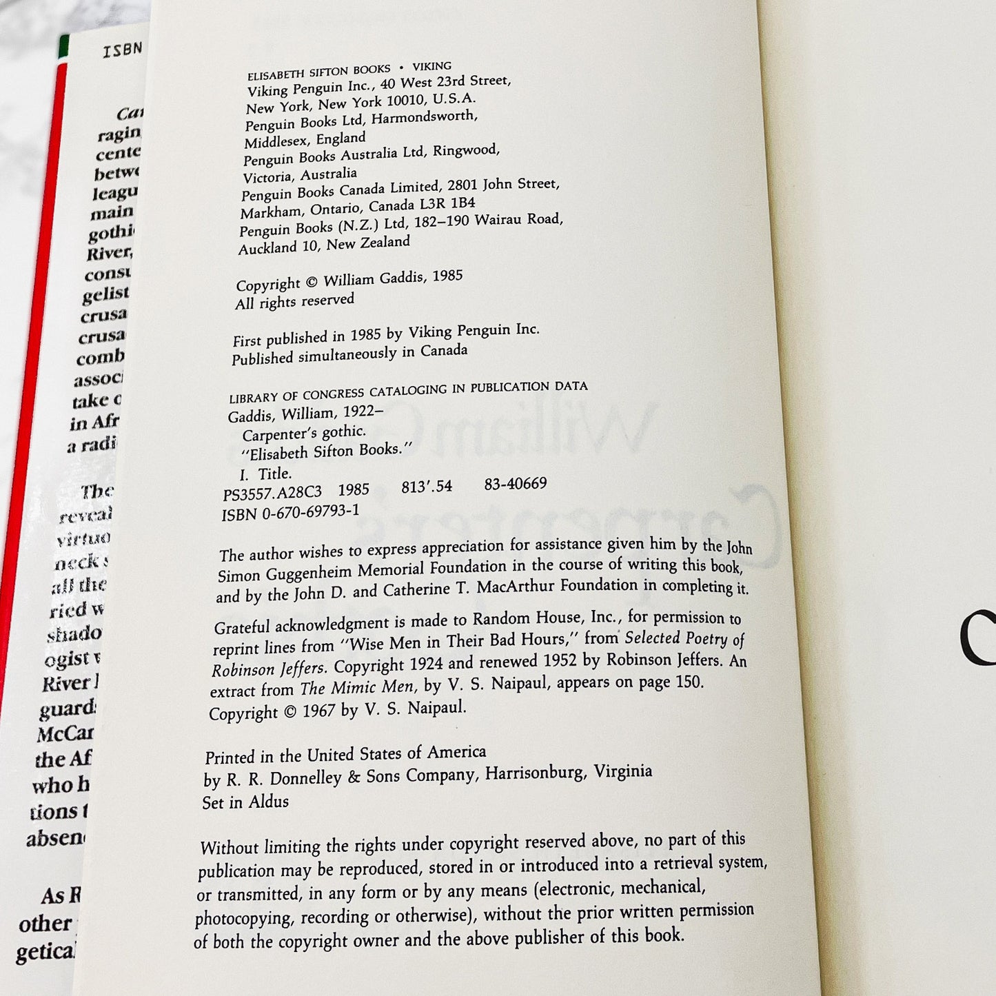 Carpenter's Gothic by William Gaddis [FIRST EDITION • FIRST PRINTING] 1985 • Viking