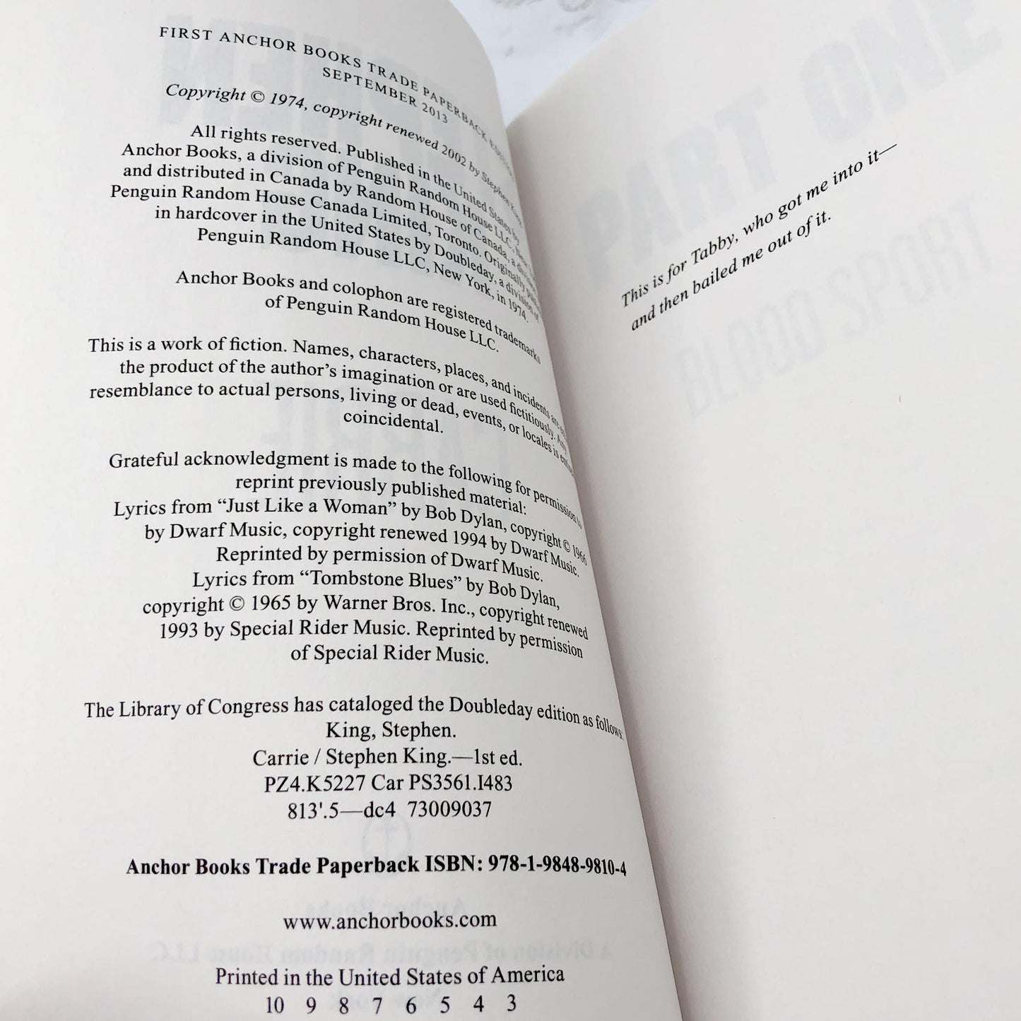 Carrie by Stephen King [TRADE PAPERBACK] 2013 • Anchor Books