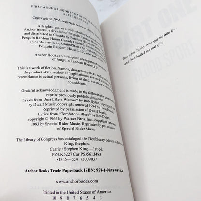 Carrie by Stephen King [TRADE PAPERBACK] 2013 • Anchor Books