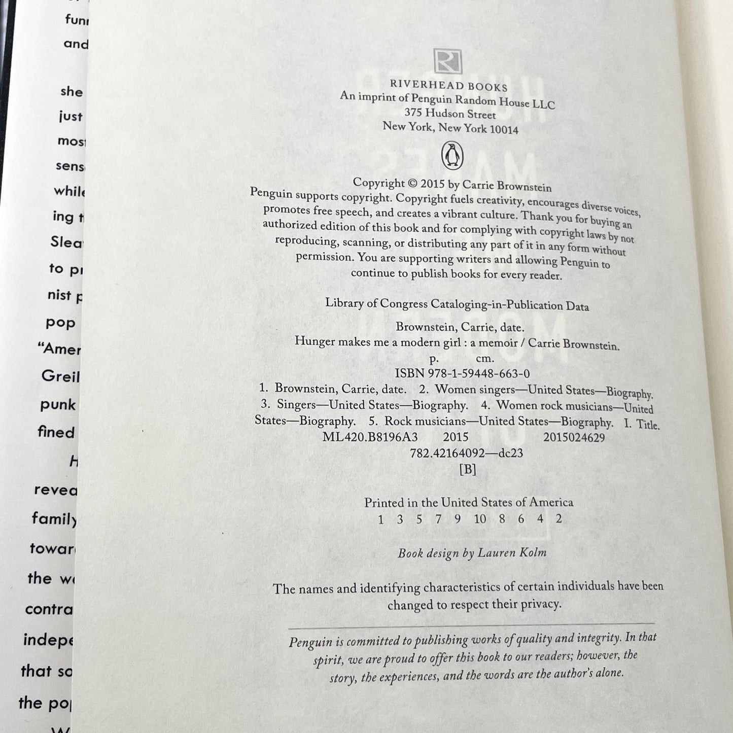 Hunger Makes Me A Modern Girl by Carrie Brownstein SIGNED! [FIRST EDITION • FIRST PRINTING] 2015 • Riverhead Books *See Condition