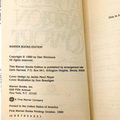 Carrion Comfort by Dan Simmons SIGNED • [FIRST PAPERBACK PRINTING] 1990 • Warner Books *See condition