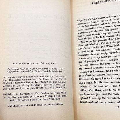 The Castle by Franz Kafka [1969 HARDCOVER] • The Modern Library • Definitive Edition