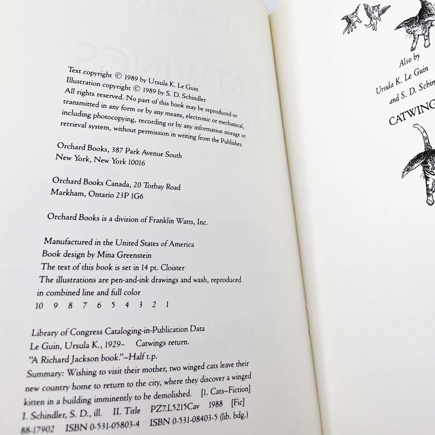 Catwings Return by Ursula K. Le Guin [FIRST EDITION • FIRST PRINTING] 1989 • Orchard Books