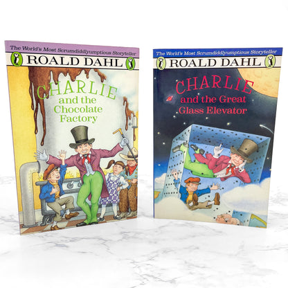 Charlie and the Chocolate Factory & Charlie & the Great Glass Elevator by Roald Dahl [TRADE PAPERBACK SET] 1988 • Puffin Books