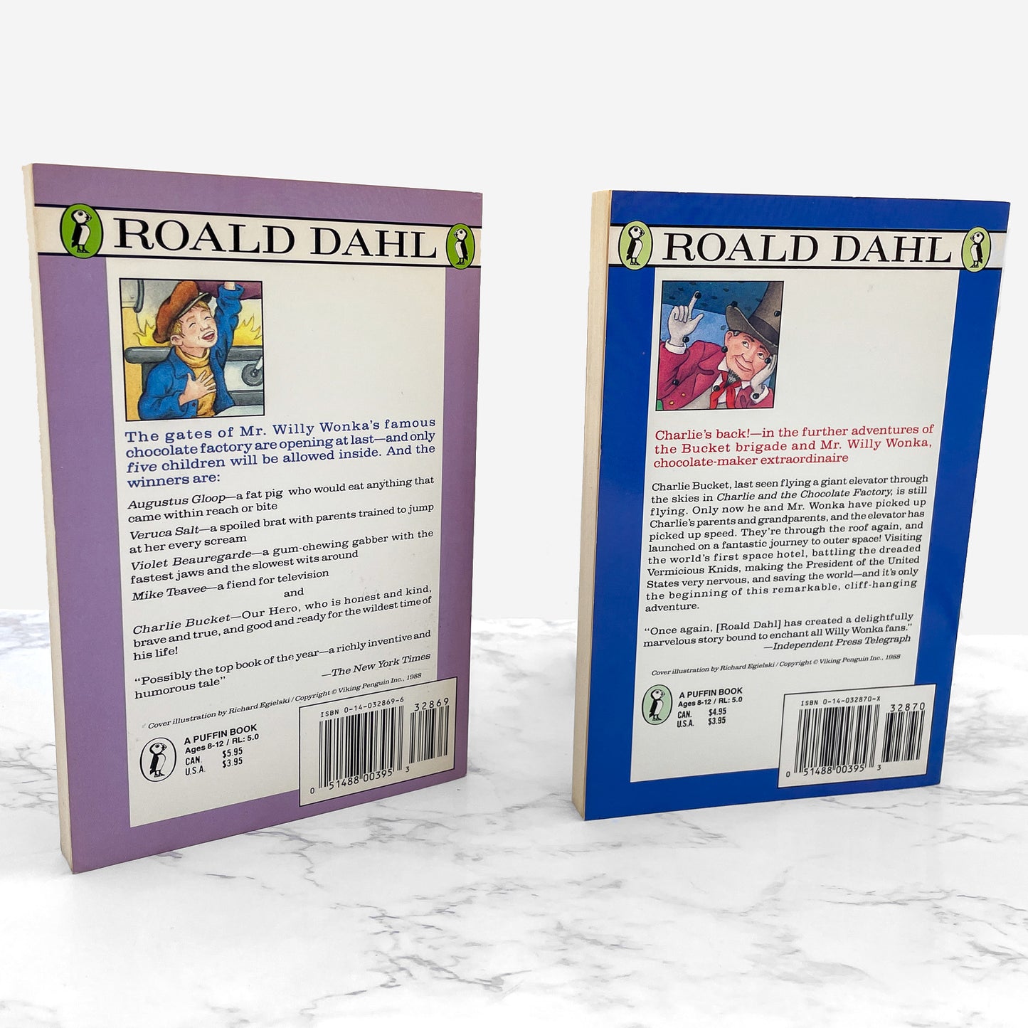 Charlie and the Chocolate Factory & Charlie & the Great Glass Elevator by Roald Dahl [TRADE PAPERBACK SET] 1988 • Puffin Books