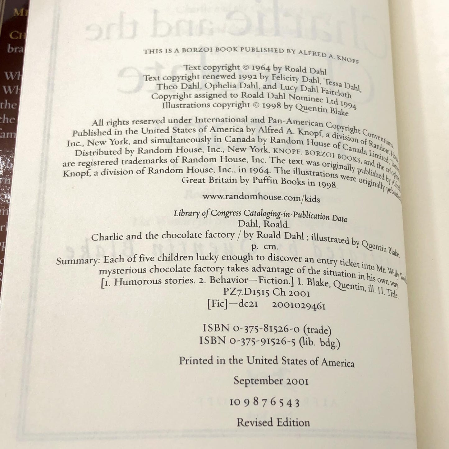 Charlie & the Chocolate Factory by Roald Dahl w. illustrations by Quentin Blake [FIRST REVISED EDITION] 2001 • Knopf