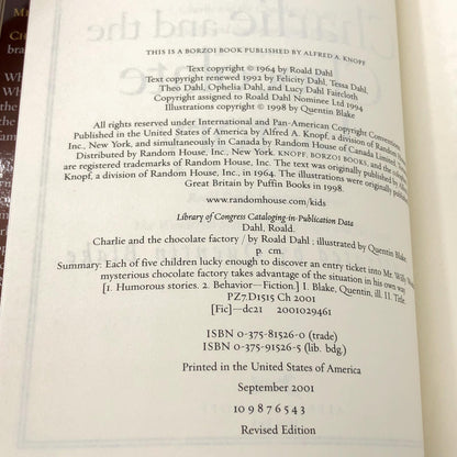 Charlie & the Chocolate Factory by Roald Dahl w. illustrations by Quentin Blake [FIRST REVISED EDITION] 2001 • Knopf