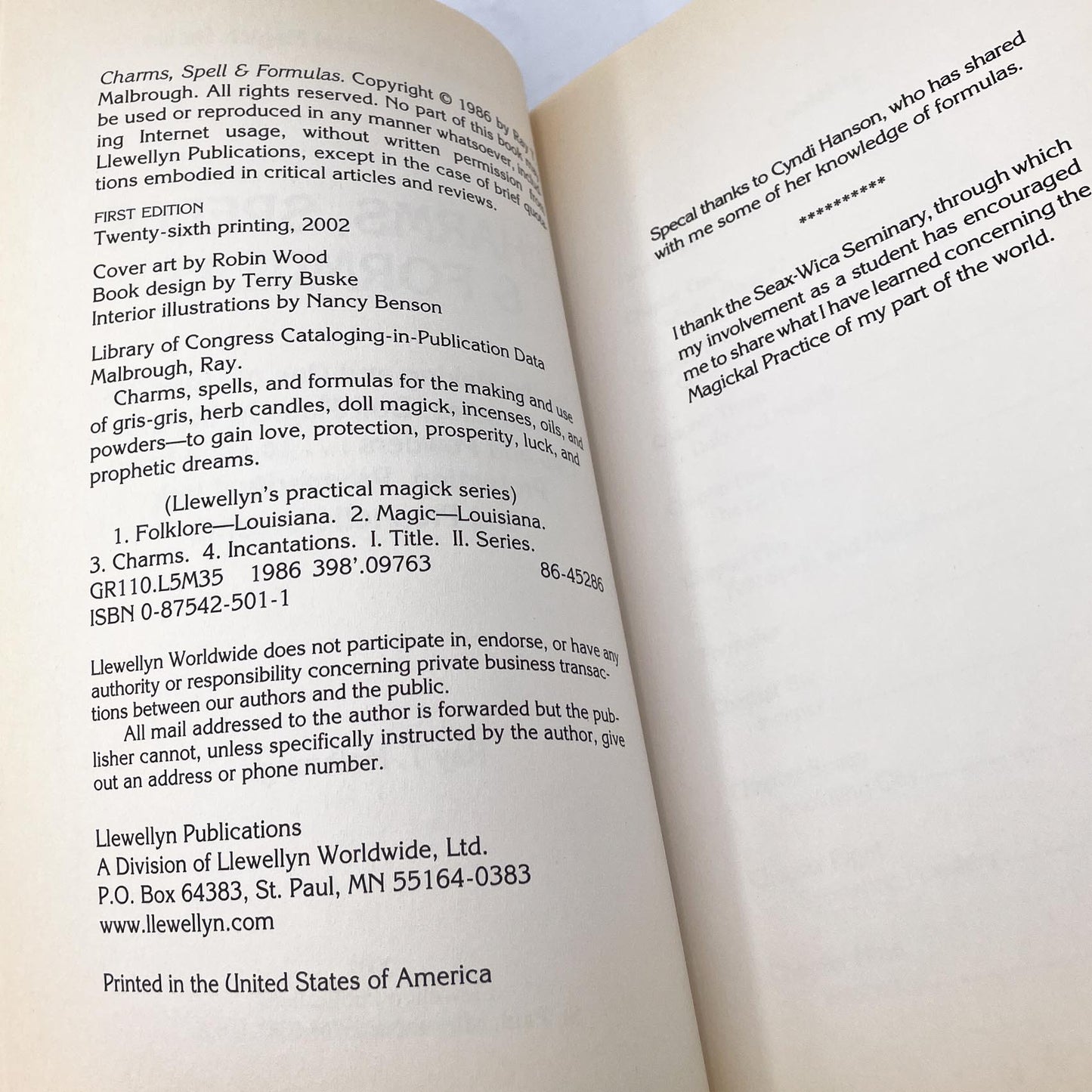 Charms, Spells and Formulas by Ray T. Malbrough [FIRST EDITION] • 26th Print / 2002 • Llewellyn Practical Magic