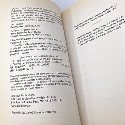 Charms, Spells and Formulas by Ray T. Malbrough [FIRST EDITION] • 26th Print / 2002 • Llewellyn Practical Magic