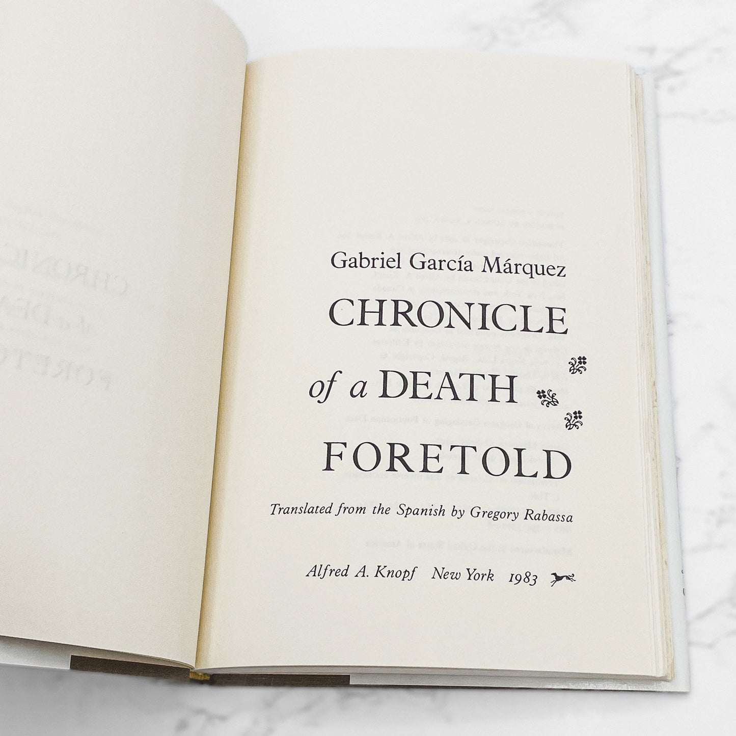 Chronicle of a Death Foretold by Gabriel García Márquez [FIRST BOOK CLUB EDITION] 1983 • Knopf