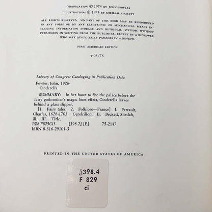 Cinderella by John Fowles [U.S. FIRST EDITION] 1974 • Illustrated by Sheilah Beckett • Little Brown