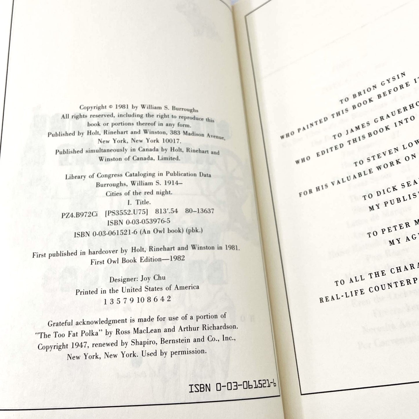 Cities of the Red Night by William S. Burroughs [FIRST PAPERBACK PRINTING] 1982 • Holt Rinehart Winston