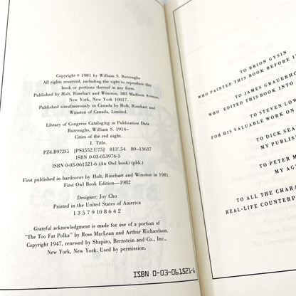 Cities of the Red Night by William S. Burroughs [FIRST PAPERBACK PRINTING] 1982 • Holt Rinehart Winston