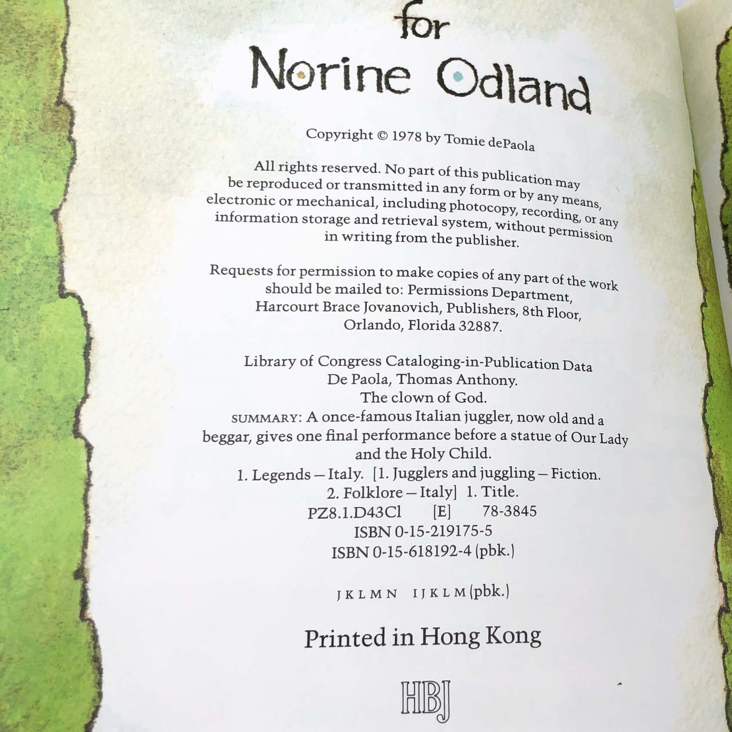 The Clown of God by Tomie dePaola [FIRST EDITION] 1978 • Later Printing • HBJ